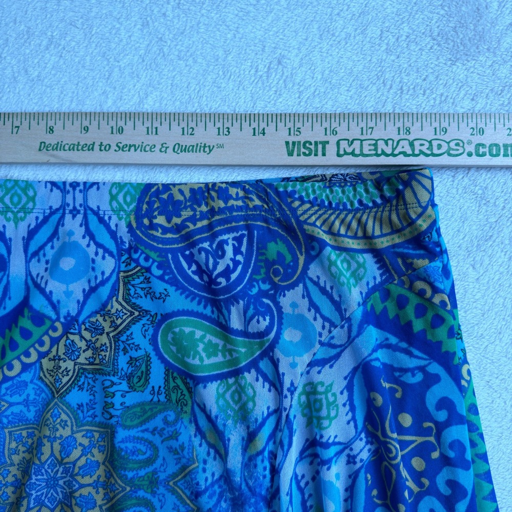 Chico's Blue Green Paisley Mesh Handkerchief Hem Pull On Midi Skirt Size XL - Picture 5 of 8